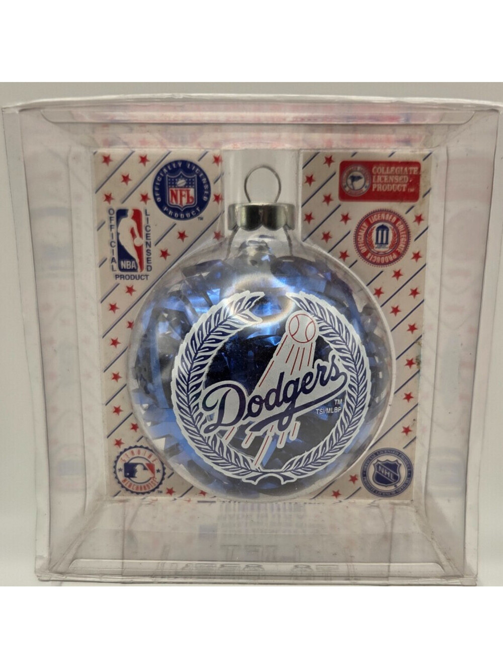 Vintage Los Angeles Dodgers Topperscot Glass Tinsel Christmas Ornament NIP
